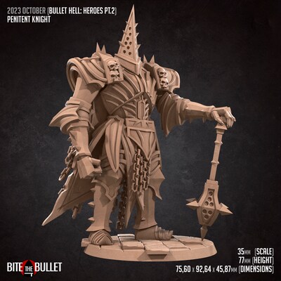 Penitent Knight from Bite the Bullet's Bullet Hell: Heroes pt. 2. Total height apx. 95mm. Unpainted resin miniature - image2